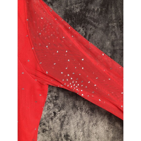 Victoria Jones Red Blouse Sheer Sleeve Sliver Sparkle Size Women’s Large - Picture 3 of 8